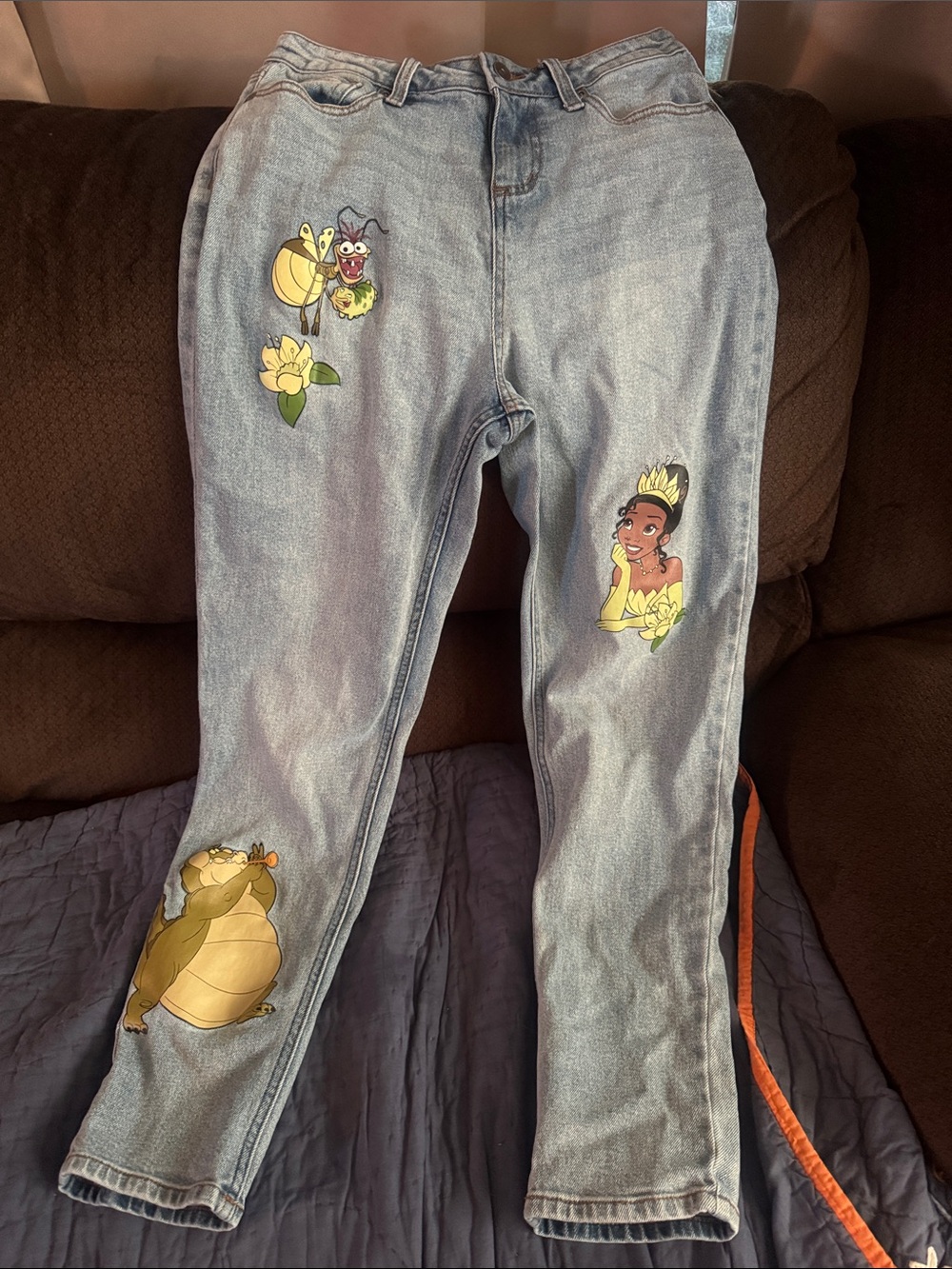 Disney Light Blue Straight-Leg Jeans with Princess Tiana and Character Patches